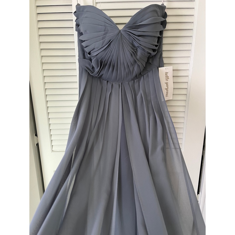 NWT Jenny Yoo Mira Convertible Pleated Strapless Chiffon Gown Denmark Blue Sz 14 - Picture 3 of 13